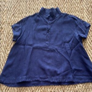 CP Shades Women’s XL Peek Navy Blue Linen
Popover Shirt Short Sleeve Top Blouse